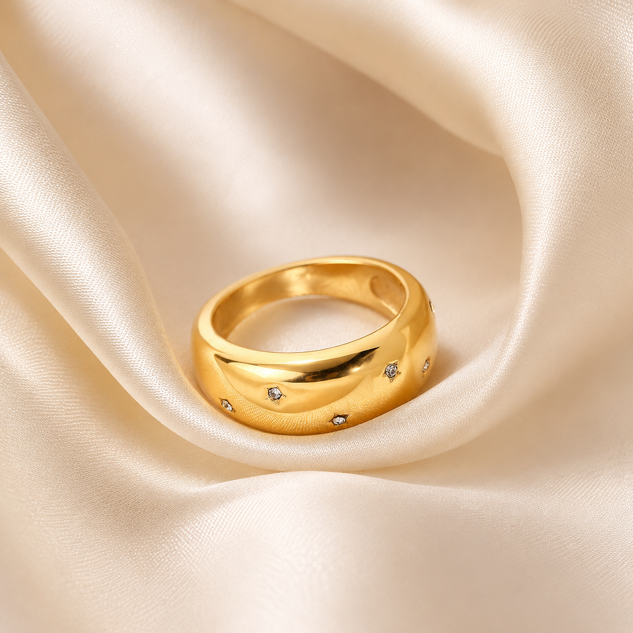 Londyn gold cz star chunky thick dome stackable ring