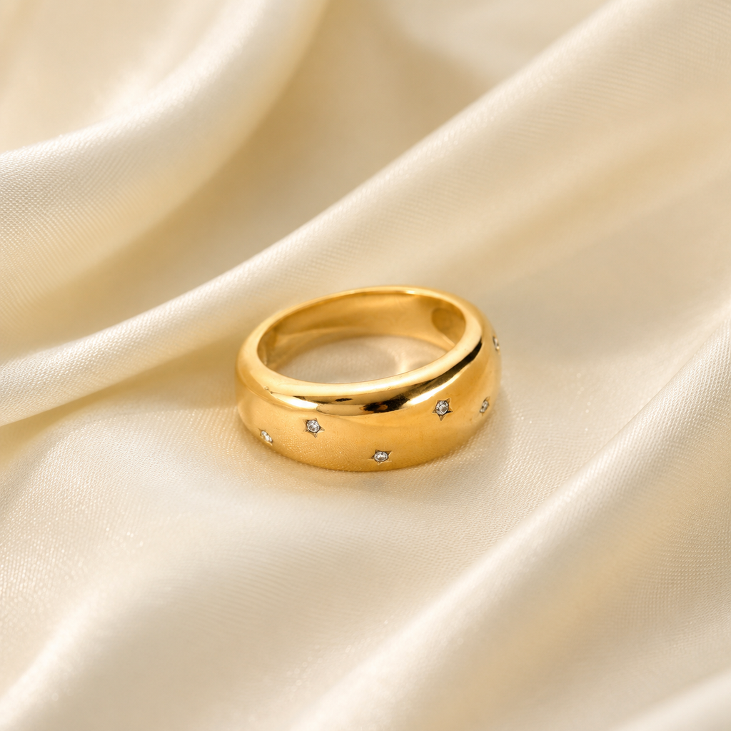 Londyn gold cz star chunky thick dome stackable ring
