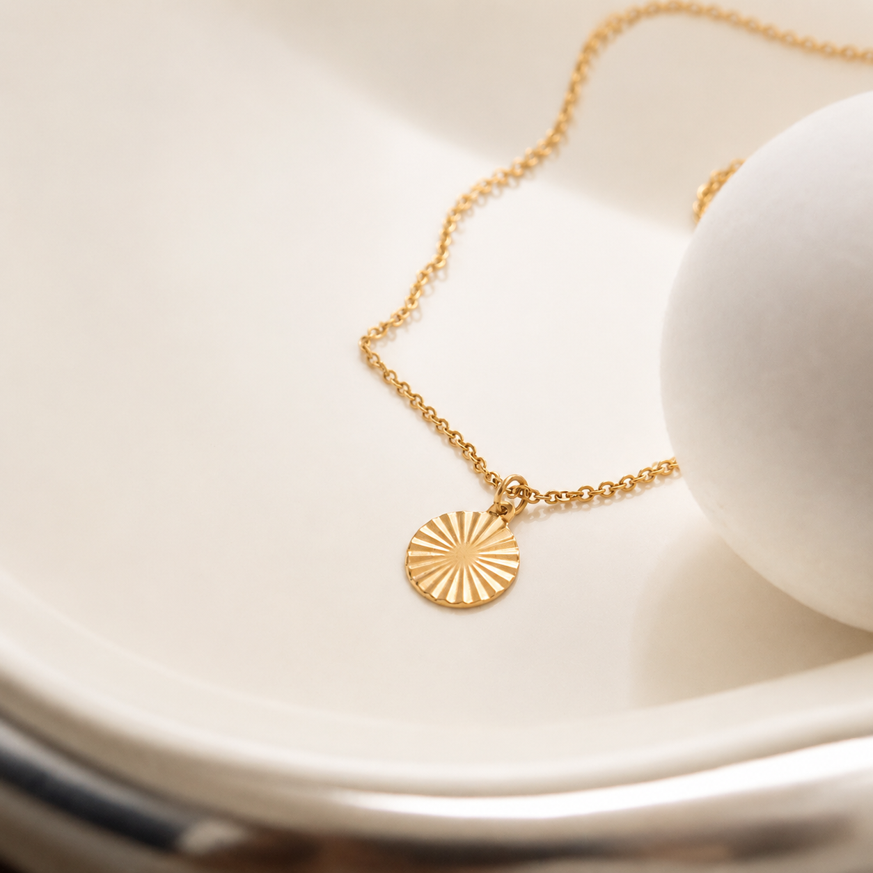 Maggie gold sunburst radiant disc pendant necklace