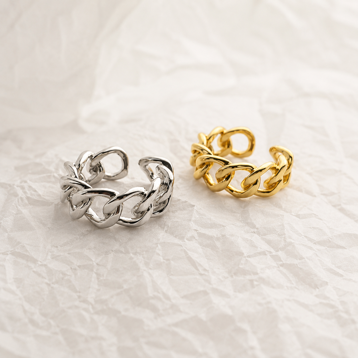 R032 Chunky thick chain link statement open ring