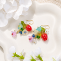 Colorful lily of the valley flower & strawberry dangle earrings E203