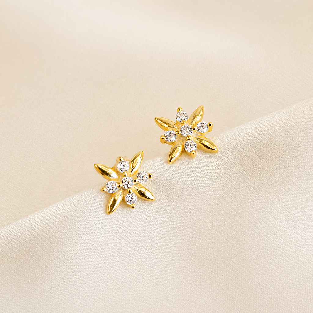 Emery Starburst CZ Dainty Gold Stud Earrings