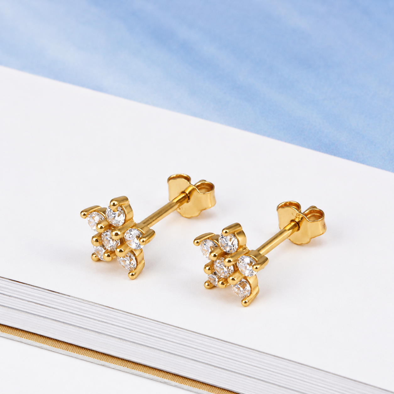 Juliette cz flower dainty gold crystal stud earrings