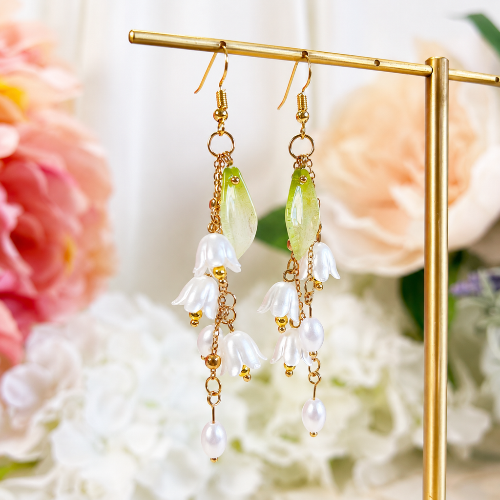 White lily of the valley flower dangle earrings E240