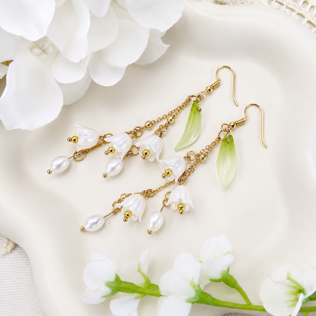 White lily of the valley flower dangle earrings E240