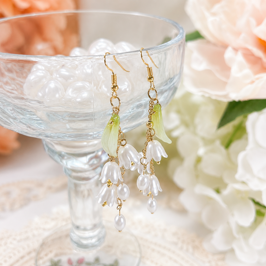 White lily of the valley flower dangle earrings E240