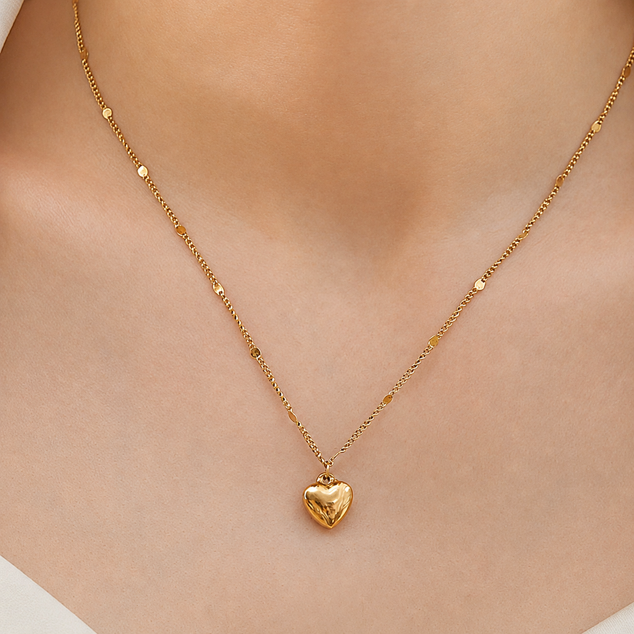 Stephanie gold puffy heart charm pendant necklace