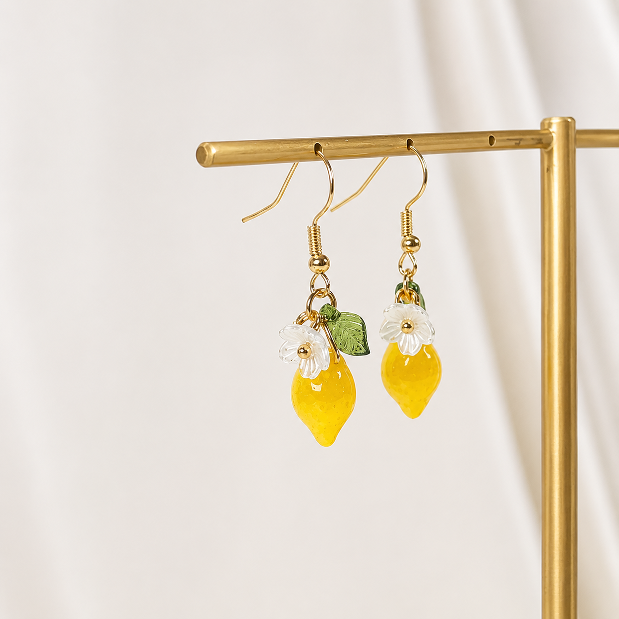 Handmade Lemon Daisy Gold Dangle Fruit Earrings E215