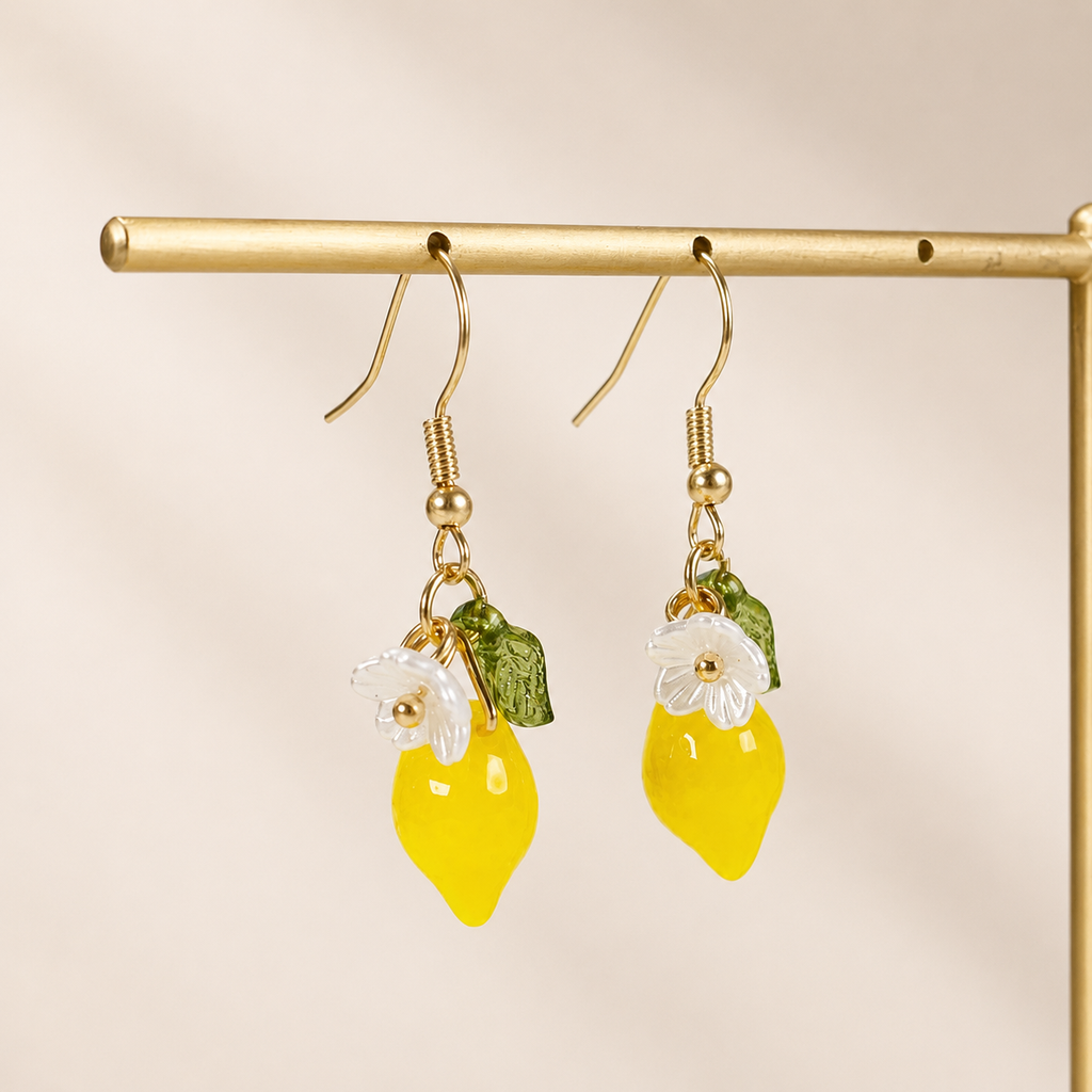 Handmade Lemon Daisy Gold Dangle Fruit Earrings E215