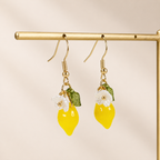 Handmade Lemon Daisy Gold Dangle Fruit Earrings E215