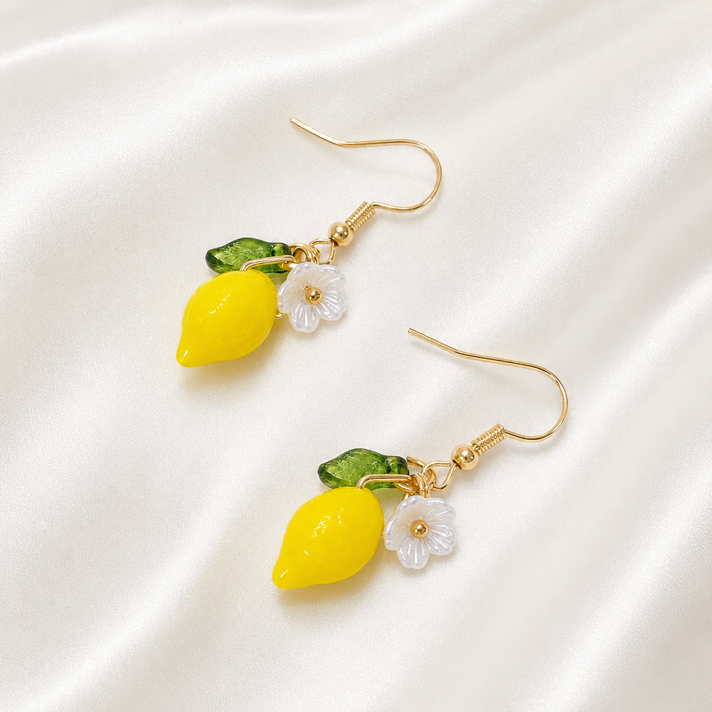 Handmade Lemon Daisy Gold Dangle Fruit Earrings E215