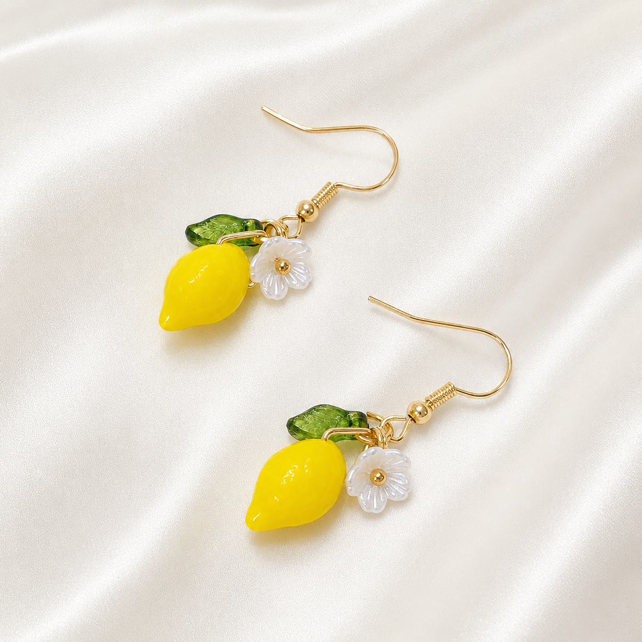Handmade Lemon Daisy Gold Dangle Fruit Earrings E215