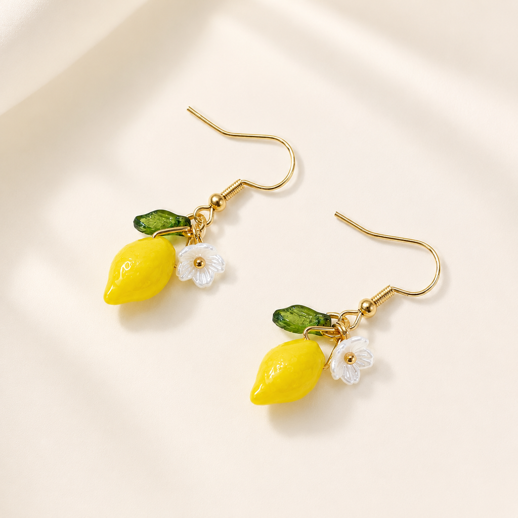 Handmade Lemon Daisy Gold Dangle Fruit Earrings E215