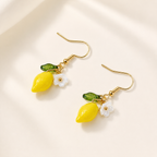 Handmade Lemon Daisy Gold Dangle Fruit Earrings E215