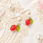 Cute Strawberry Pearl Dangle Fruit Earrings E225