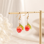 Cute Strawberry Pearl Dangle Fruit Earrings E225