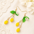 Handmade Lemon Leaf & White Flower Dangle Earrings E226