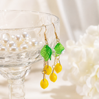 Handmade Lemon Leaf & White Flower Dangle Earrings E226
