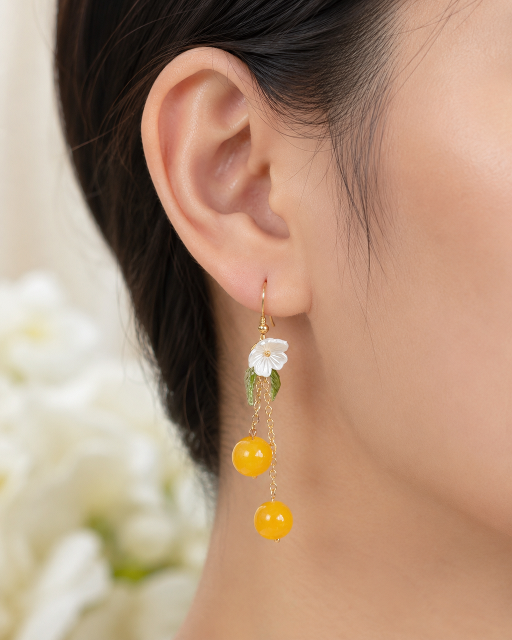 Handmade Orange & Blueberry Fruit Flower Leaf Dangle Earring E227