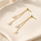 Dainty white pearl duo strand dangle earrings E244