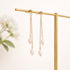 Dainty white pearl duo strand dangle earrings E244