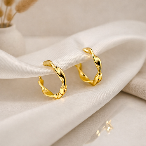 18K Gold Vermeil Ariel Twisted Huggie Hoop Earrings