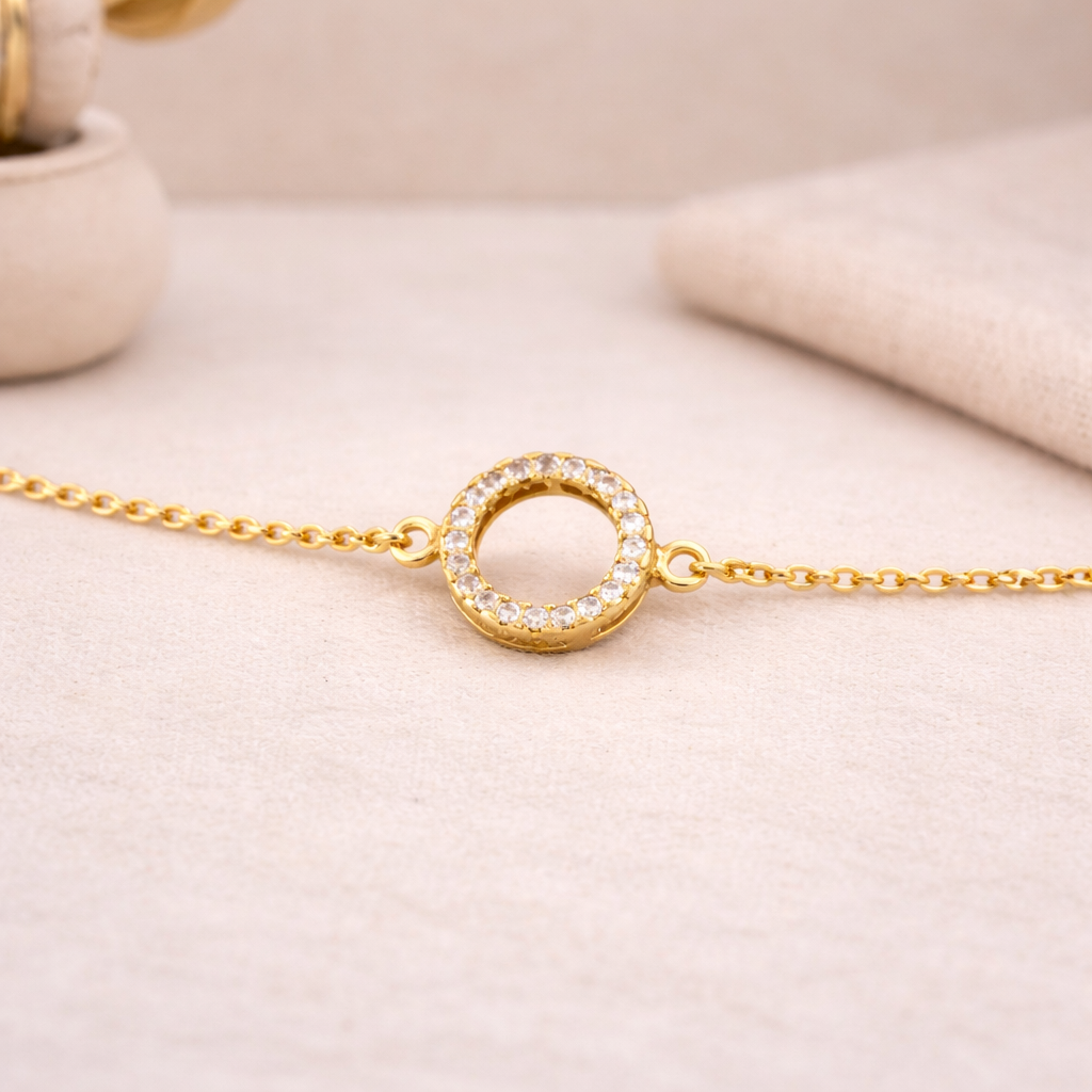 Eternity Paved Circle Dainty Charm Bracelet B016