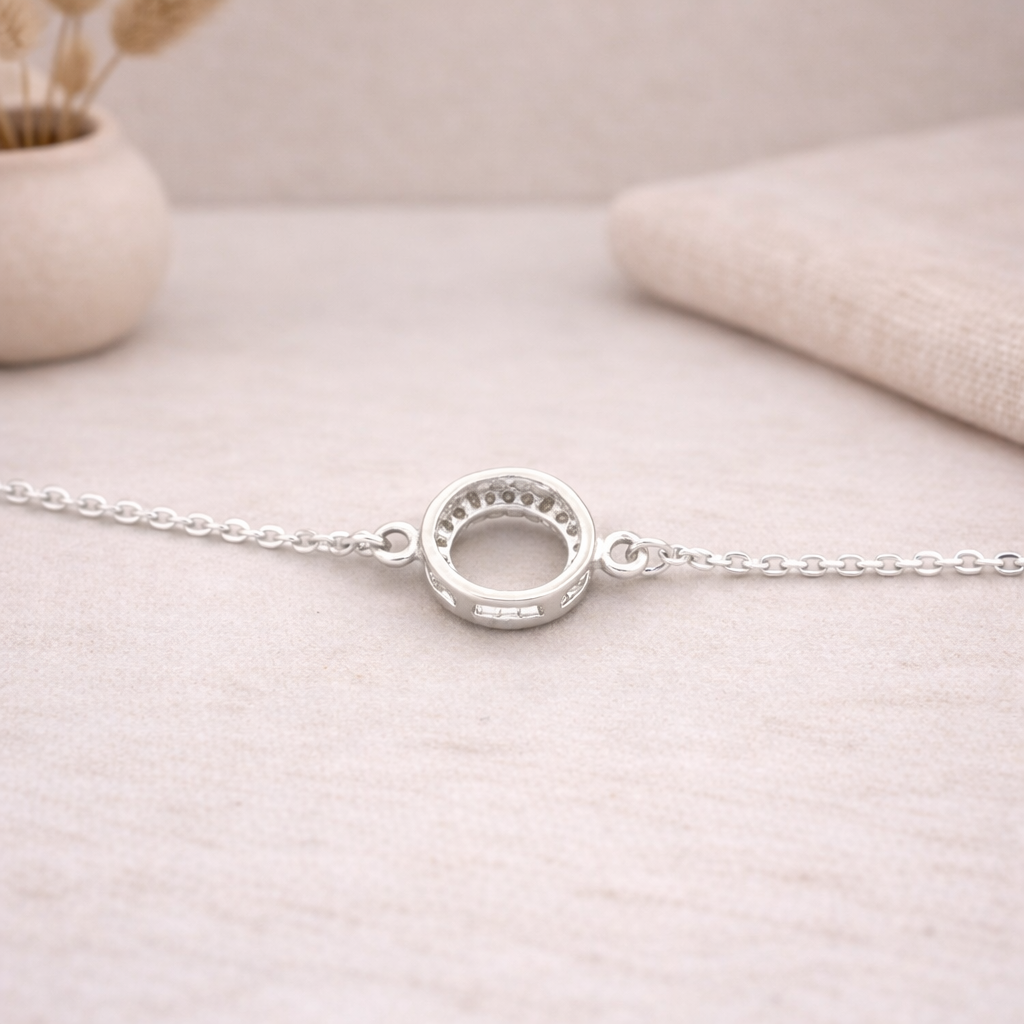 Eternity Paved Circle Dainty Charm Bracelet B016