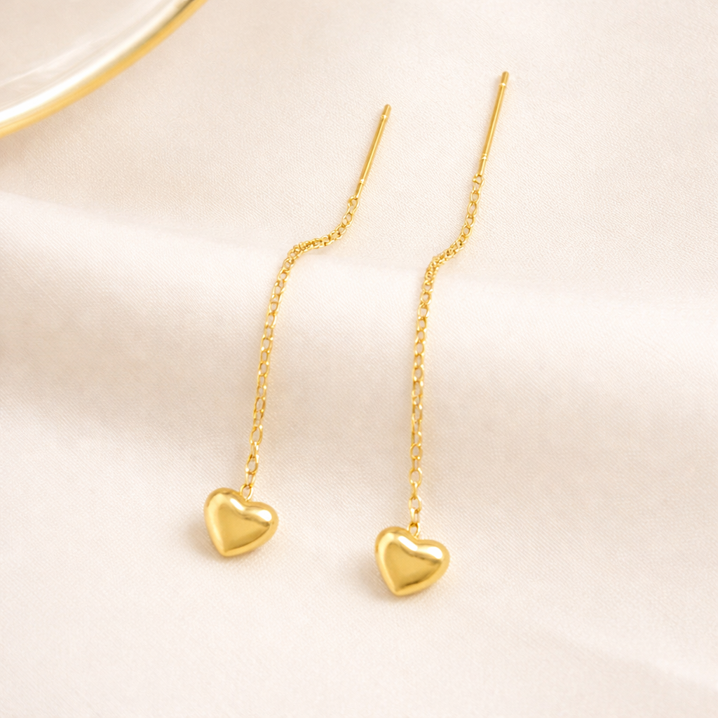 Daisy Gold heart Threader Dangle Long Drop Earrings