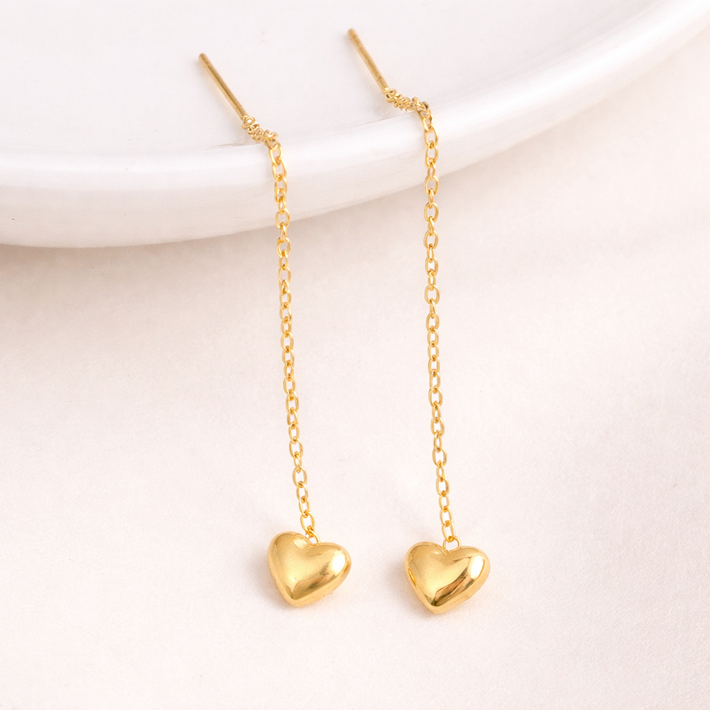 Daisy Gold heart Threader Dangle Long Drop Earrings
