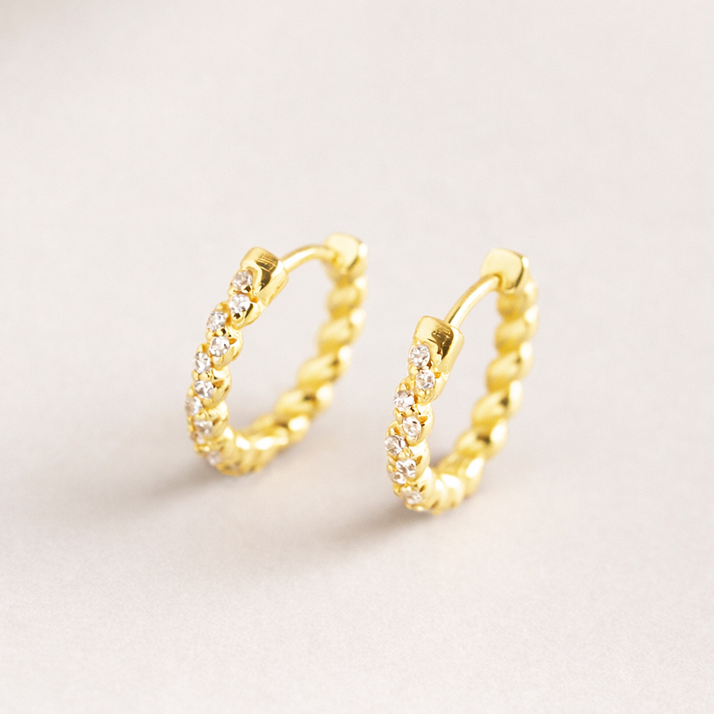 Gold Paved Huggie Hoop Earrings E033