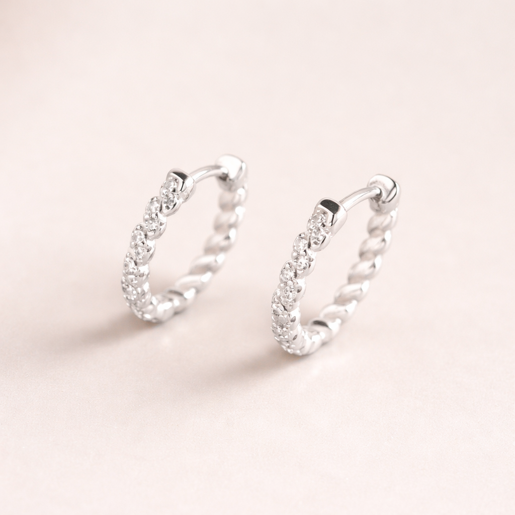 Gold Paved Huggie Hoop Earrings E033