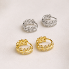 Gold Leaf Huggie Hoop Earrings E043