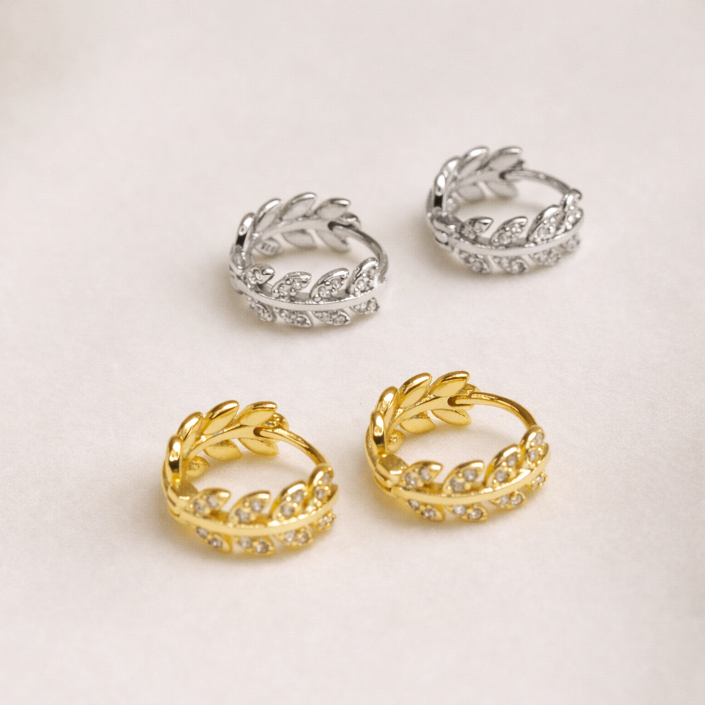 Gold Leaf Huggie Hoop Earrings E043