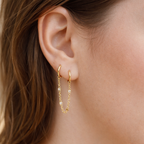 Double Huggie Hoop Chain Dangle Single Earrings E057