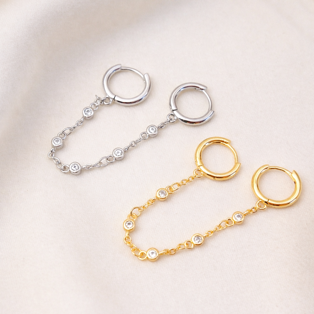 Double Huggie Hoop Chain Dangle Single Earrings E057