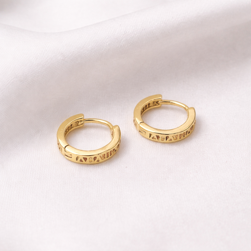 18K Gold Vermeil Roman Numeral Huggie Hoop Earrings E065