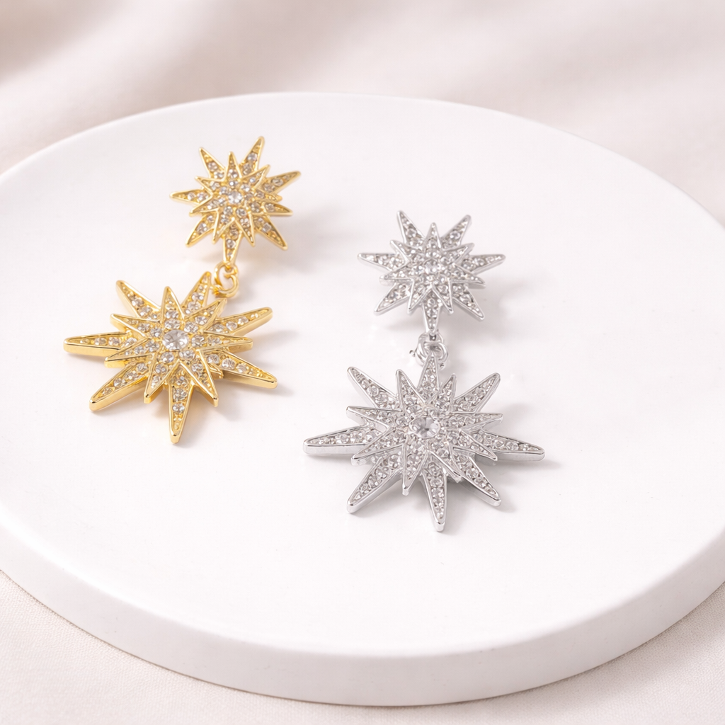 Starburst Paved Dangle Statement Earrings E068