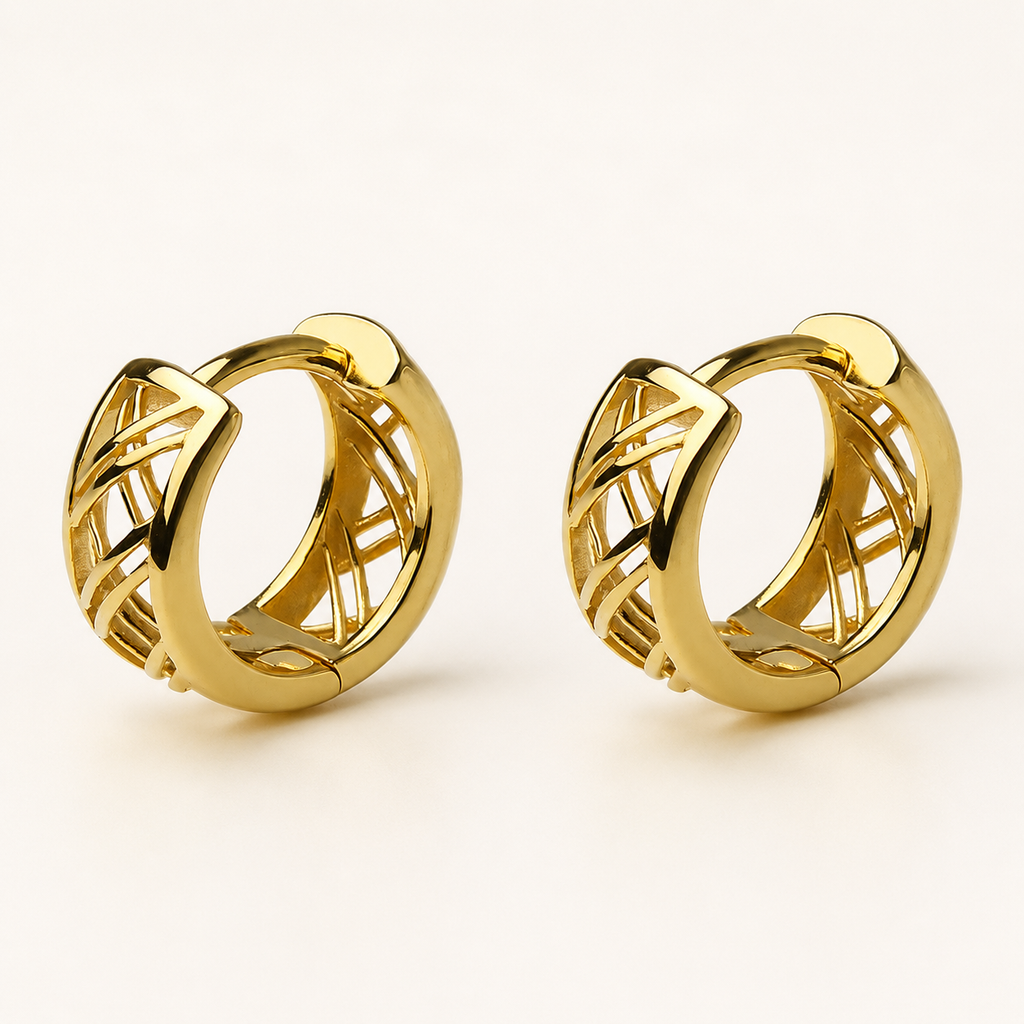 Dainty Gold Filigree Cutout Huggie Hoop Earrings E278