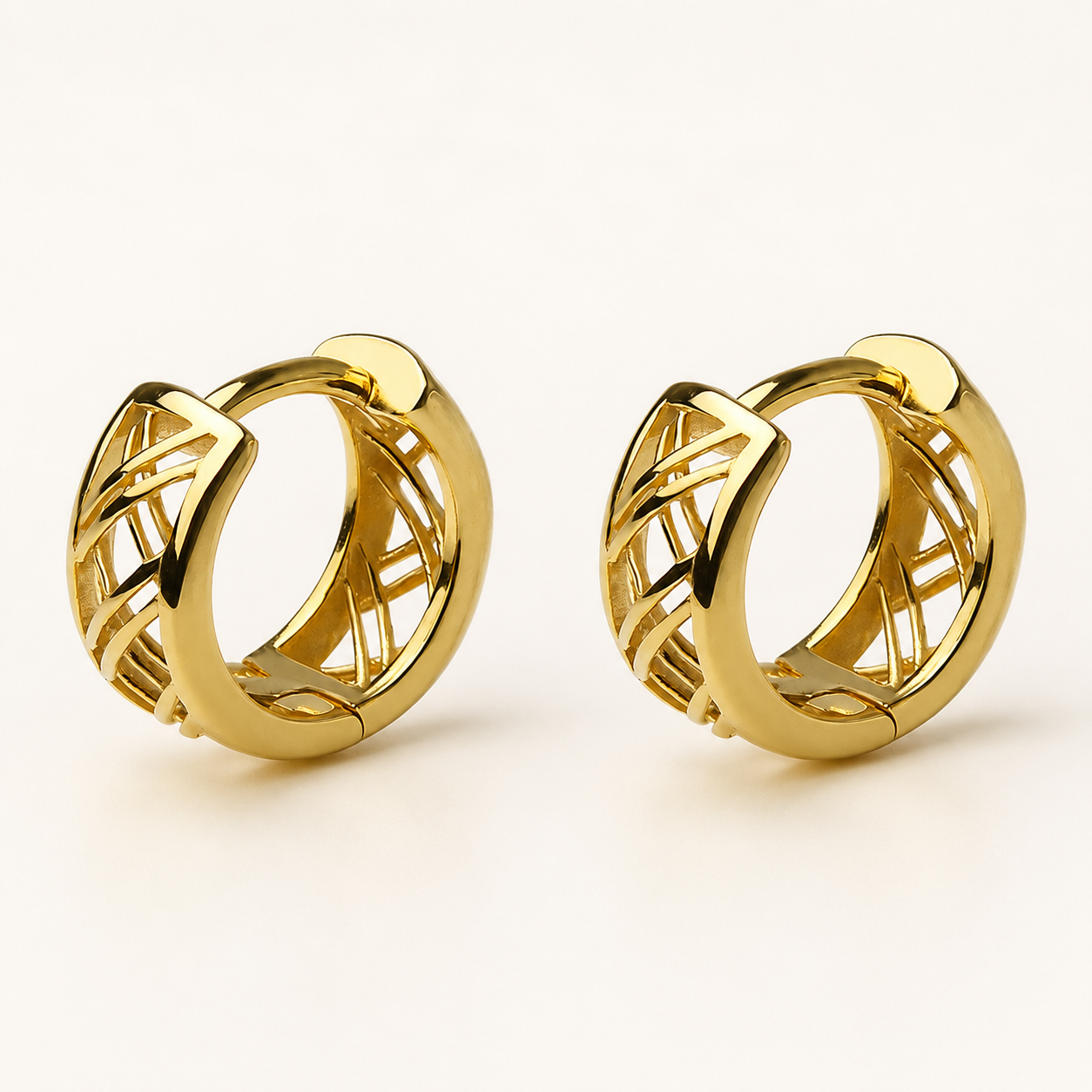 Dainty Gold Filigree Cutout Huggie Hoop Earrings E278
