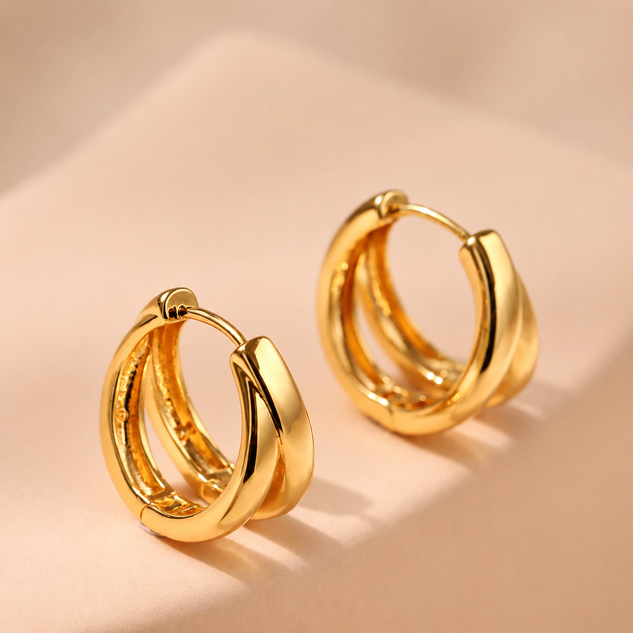 Gold Twisted Double-Band Huggie Hoop Earrings E286