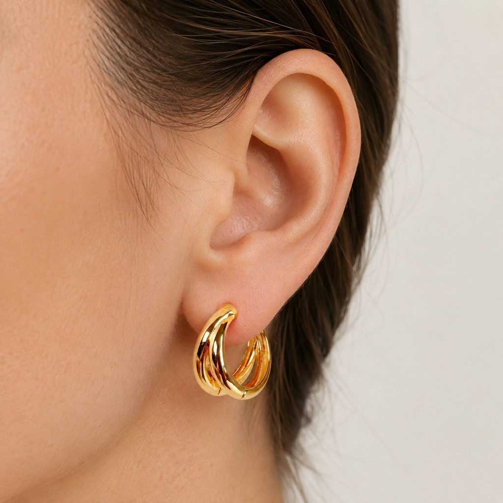 Gold Twisted Double-Band Huggie Hoop Earrings E286