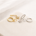 Moon star huggie dangle earrings, celestial earrings E140