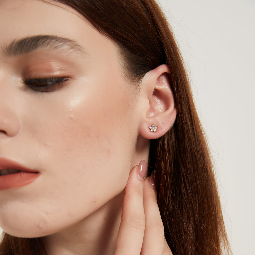 Juliette cz flower dainty gold crystal stud earrings