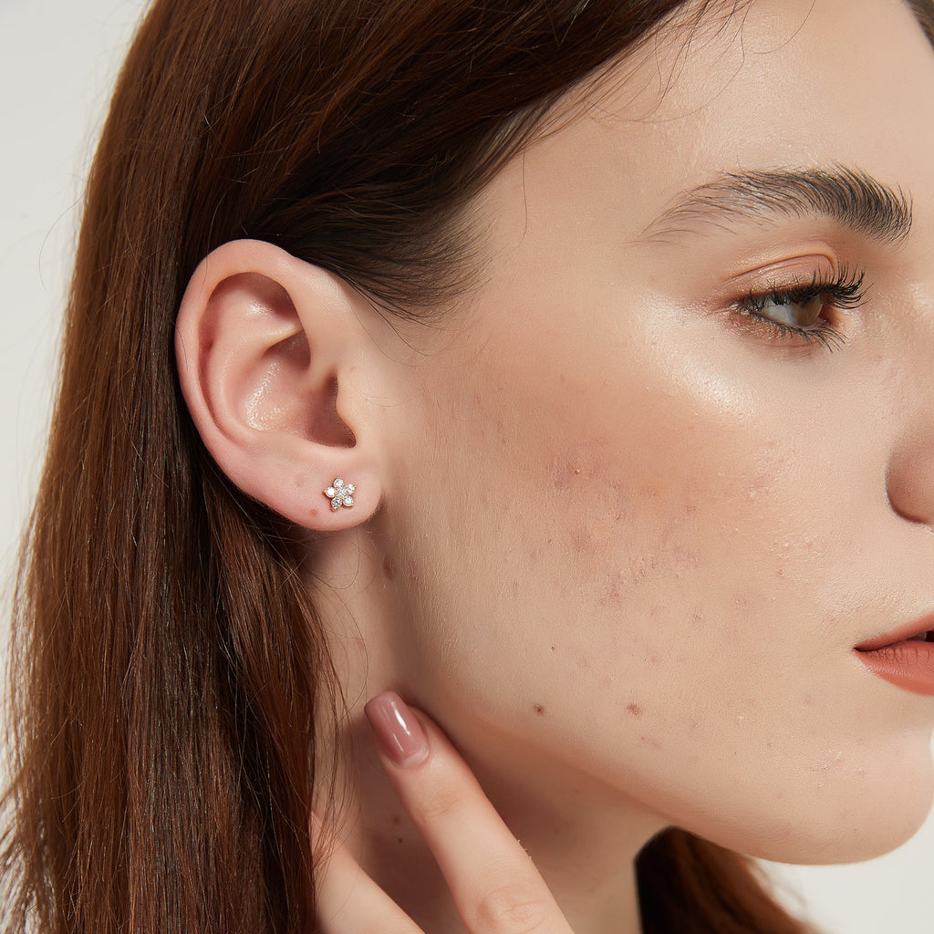 Juliette cz flower dainty gold crystal stud earrings