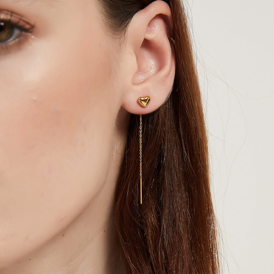 Daisy Gold heart Threader Dangle Long Drop Earrings