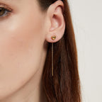 Daisy Gold heart Threader Dangle Long Drop Earrings