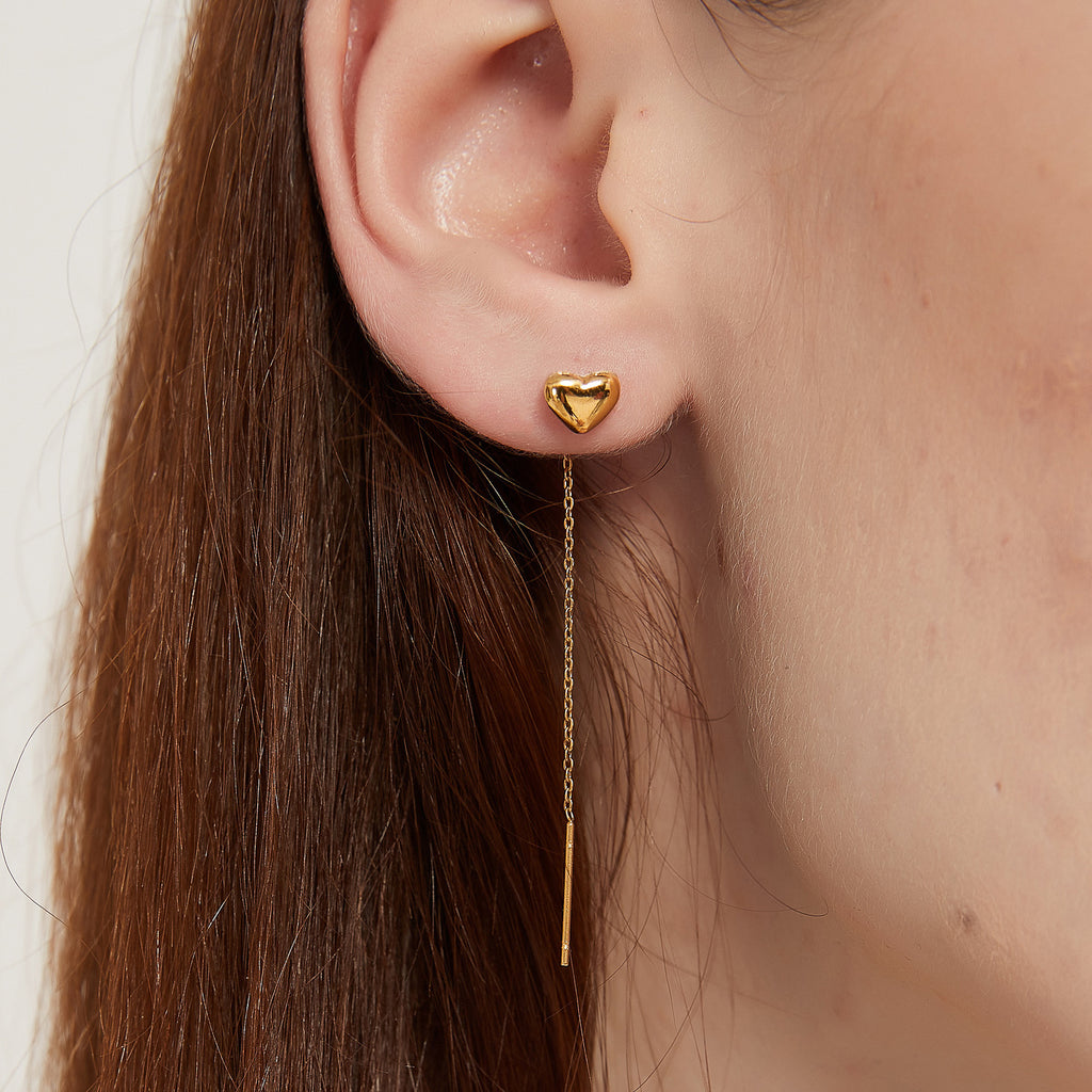 Daisy Gold heart Threader Dangle Long Drop Earrings