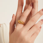 R008 gold twisted croissant chunky dome stackable ring