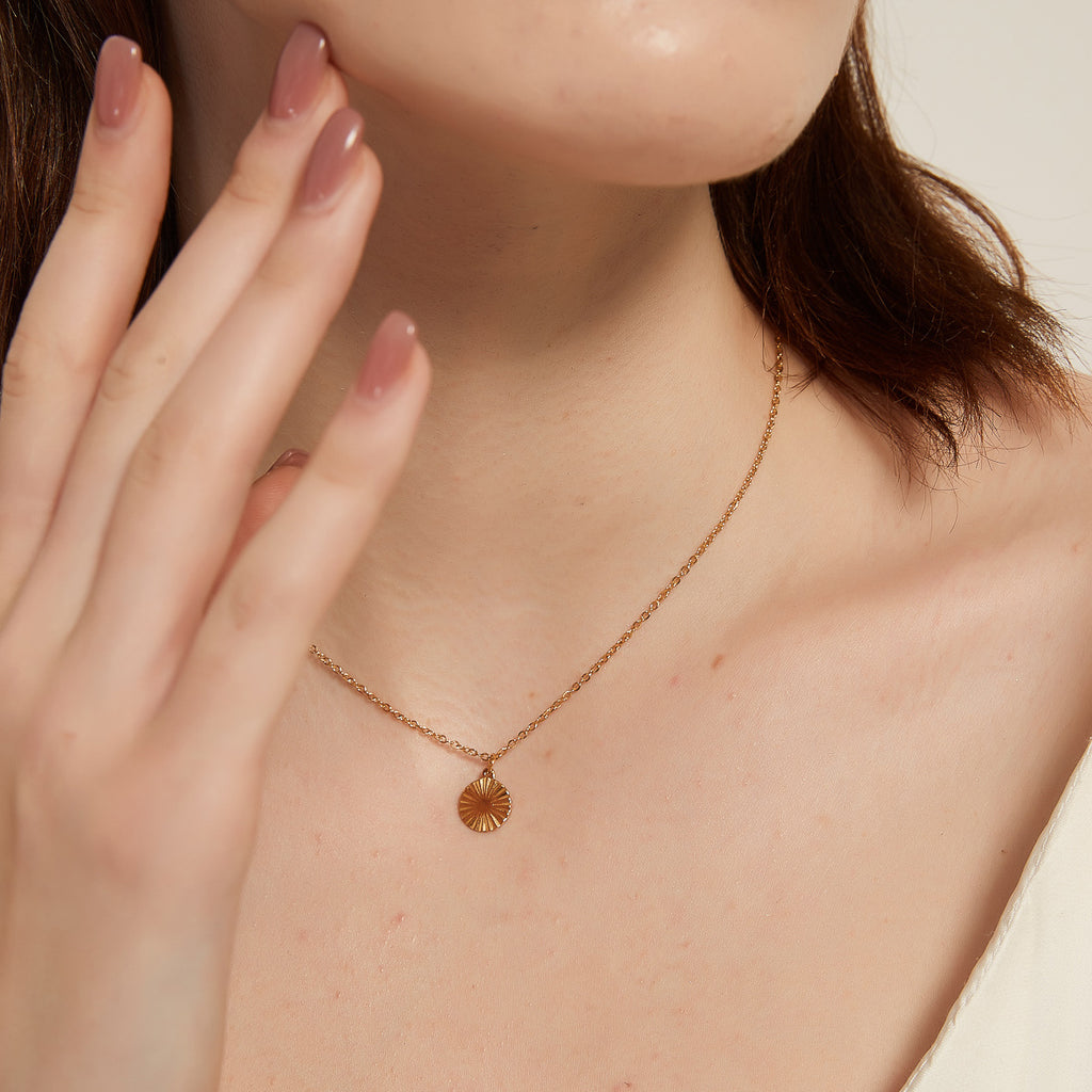 Maggie gold sunburst radiant disc pendant necklace